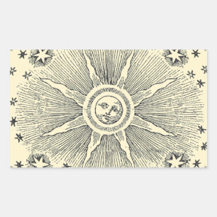 Sticker Rectangulaire Sun Stars Antique Nuit Ciel Médiéval Zodiac