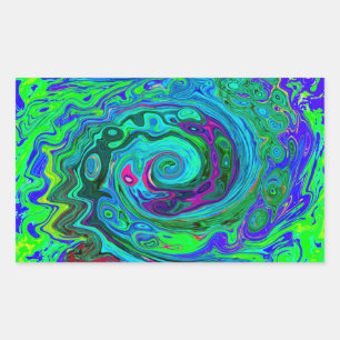 Sticker Rectangulaire Super Abstrait Retro Green et Blue Swirl
