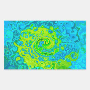 Sticker Rectangulaire Super Chartreuse et Aquamarine Liquide Swirl