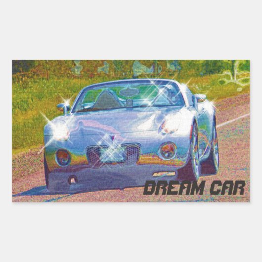 Sticker Rectangulaire Super Cool Super Fast Silver Sports Car (Devant)