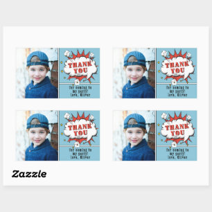 Sticker Rectangulaire Superhero Comic Boy Anniversaire Photo Merci