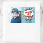 Sticker Rectangulaire Superhero Comic Boy Anniversaire Photo Merci (Sac)
