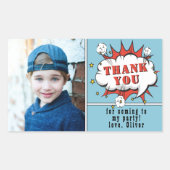 Sticker Rectangulaire Superhero Comic Boy Anniversaire Photo Merci (Devant)