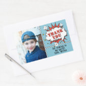 Sticker Rectangulaire Superhero Comic Boy Anniversaire Photo Merci (Enveloppe)