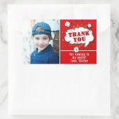 Sticker Rectangulaire Superhero Comic Boy Anniversaire Photo Merci Rouge (Sac)