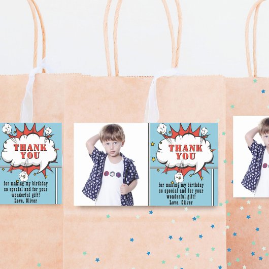 Sticker Rectangulaire Superhero Comic Speech Cloud Photo Anniversaire