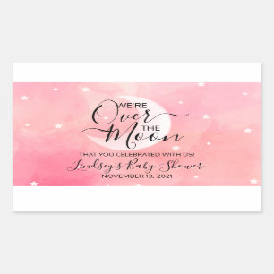 Sticker Rectangulaire Sur la Lune rose Merci Carré Baby shower St
