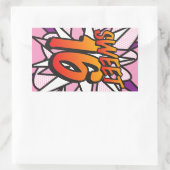 Sticker Rectangulaire SWEET 16 Anniversaire Fun Retro Comic Book (Sac)