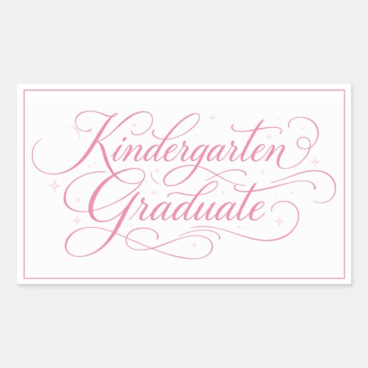 Sticker Rectangulaire Sweet Pink Script Kindergarten Graduate (Devant)
