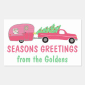 Sticker Rectangulaire Sweet Pink Vacances Camper RV cadeau de Noël (Devant)