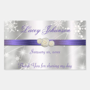 Sticker Rectangulaire Sweet sixteen, argent et eau violette/bouteille de