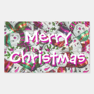 Sticker Rectangulaire Sweet Snowmen rose Joyeux rectangle de Noël