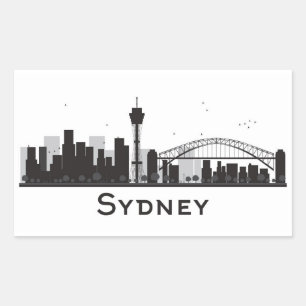 Sticker Rectangulaire Sydney, Australie horizon noir et blanc de   de