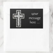 Sticker Rectangulaire Symbole de la Croix chrétienne Fleurs Gris Pretty (Sac)