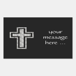 Sticker Rectangulaire Symbole de la Croix chrétienne Fleurs Gris Pretty