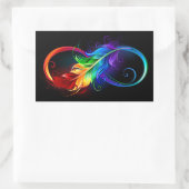 Sticker Rectangulaire Symbole d'infini avec plume arc-en-ciel (Sac)