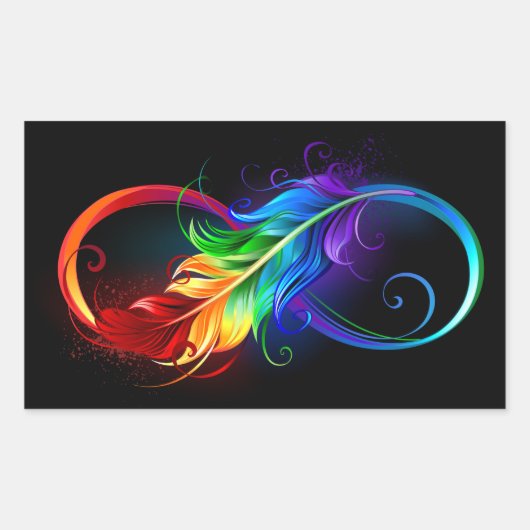Sticker Rectangulaire Symbole d'infini avec plume arc-en-ciel (Devant)