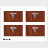 Sticker Rectangulaire Symbole Médicale de Caduceus en argent Imprimer (Feuille)