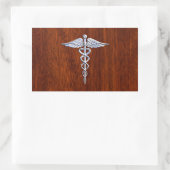 Sticker Rectangulaire Symbole Médicale de Caduceus en argent Imprimer (Sac)