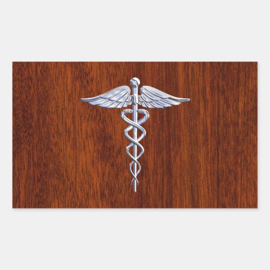 Sticker Rectangulaire Symbole Médicale de Caduceus en argent Imprimer (Devant)