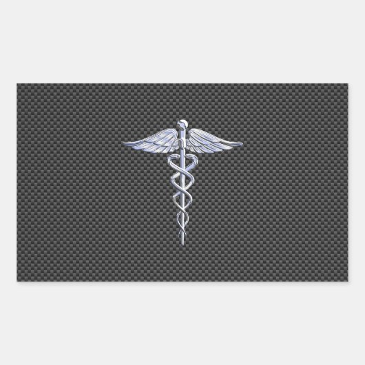 Sticker Rectangulaire Symbole Médicale Silver Caduceus Style fibre de ca (Devant)