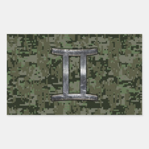 Sticker Rectangulaire SYMBOLE Zodiaque Gemini sur Camouflage numérique v