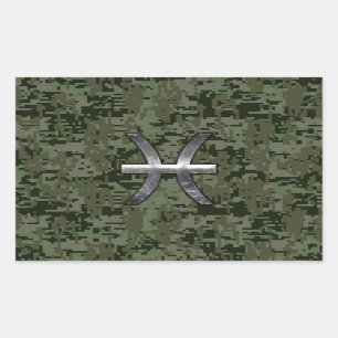 Sticker Rectangulaire Symbole zodiaque Pisces Camo numérique vert Woodla