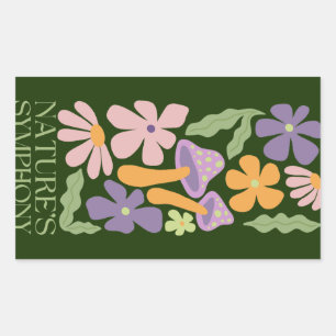 Sticker Rectangulaire symphonie de la nature fleur rétro minimaliste col