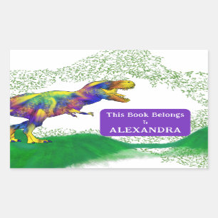 Sticker Rectangulaire T Rex Ce Livre Appartient à Nom de l'Enfant