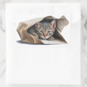 Sticker Rectangulaire Tablette Chat dans sac en papier (Sac)
