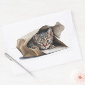 Sticker Rectangulaire Tablette Chat dans sac en papier (Enveloppe)