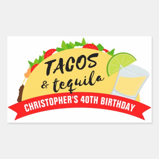 Sticker Rectangulaire Tacos et Tequila fête d'anniversaire (Devant)