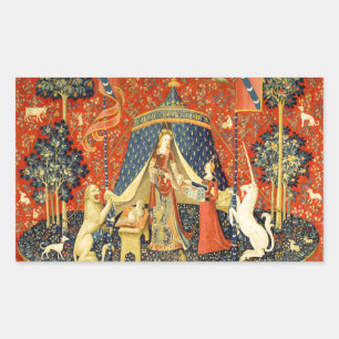 Sticker Rectangulaire Tapisserie Médiévale de la Dame et la Licorne : Ar