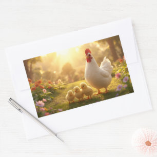 Sticker Rectangulaire Tasse Poule et Poussins - Tasse Mignonne Famille d