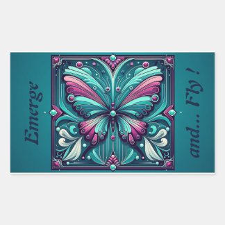 Sticker Rectangulaire Teal & Purple Butterfly Square