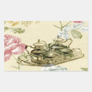 Sticker Rectangulaire Teapot Tea Party Paris Floral