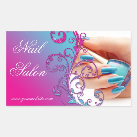 Sticker Rectangulaire Technicien du salon à ongles Floral Damask bleu ro (Devant)