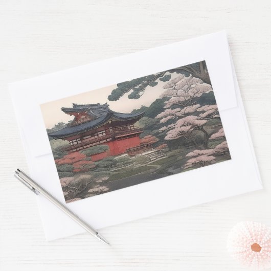 Sticker Rectangulaire Temple on the river - Japan (Enveloppe)