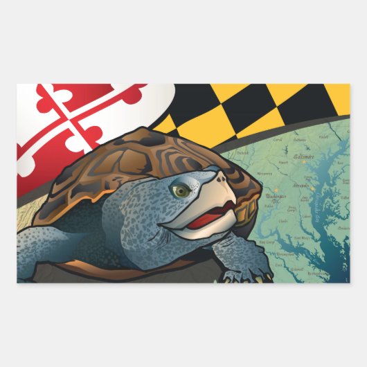 Sticker Rectangulaire Terrapin, citoyen du Maryland, tortue (Devant)
