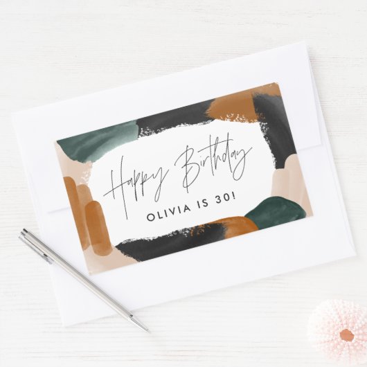 Sticker Rectangulaire Terre cuite verte abstraite aquarelle d'anniversai (Enveloppe)