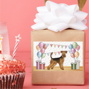 Sticker Rectangulaire Terrier Airedale Anniversaire Avec Couleurs Pastel