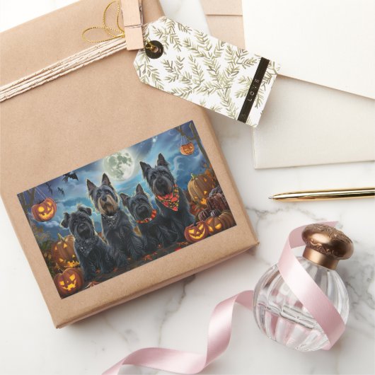 Sticker Rectangulaire Térrier Écossais Halloween Effrayant (Cadeaux)