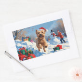 Sticker Rectangulaire Terrier rouillé en neige avec Casquette de Noël (Enveloppe)