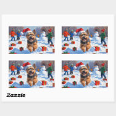 Sticker Rectangulaire Terrier tibétain coule dans la neige avec Casquett (Feuille)