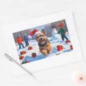 Sticker Rectangulaire Terrier tibétain coule dans la neige avec Casquett (Enveloppe)