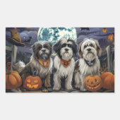 Sticker Rectangulaire Terrier Tibétain Halloween Épouvantable (Devant)