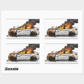 Sticker Rectangulaire Tesla en feu (Feuille)