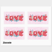 Sticker Rectangulaire Texte d'amour rouge dans l'aquarelle de police de  (Feuille)