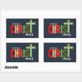 Sticker Rectangulaire Texte de Noël Joyeux Christ mas Christian (Feuille)