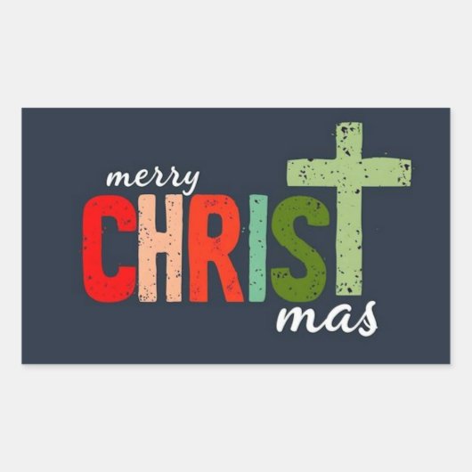 Sticker Rectangulaire Texte de Noël Joyeux Christ mas Christian (Devant)